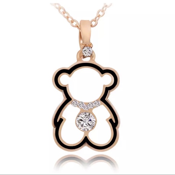 Bear necklace stone gold black chain necklace charm pendant animal cute - Picture 2 of 4
